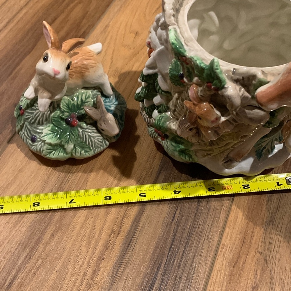 Fitz and Floyd Classics deer fawn and frolicking bunnies 7” container decor - Picture 6 of 14